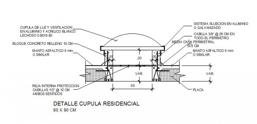 Residential dome constructive section drawing details dwg file