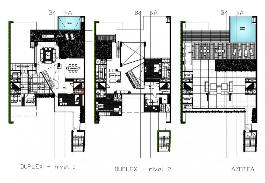 Residential duplex house floor plan cad drawing details dwg file
