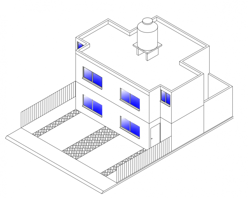 Residential duplex house isometric elevation cad drawing details dwg file