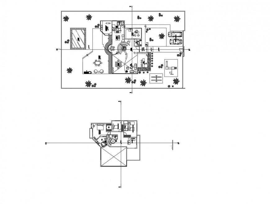 Residential family house ground and first floor plan cad drawing details dwg file