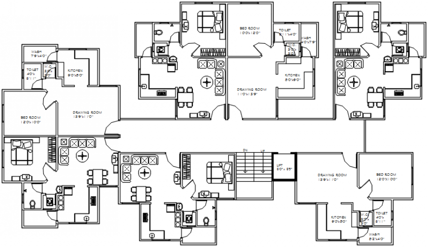 Residential flat unit floor distribution plan cad drawing details dwg file