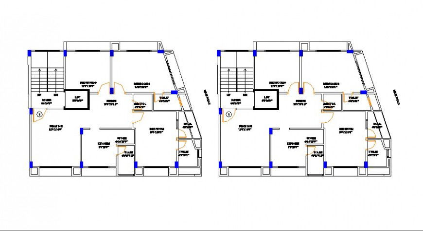 Residential flats building floor plan distribution cad drawing details dwg file