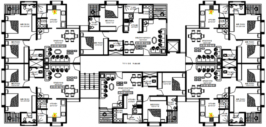 Residential flats typical floor distribution plan drawing details dwg file