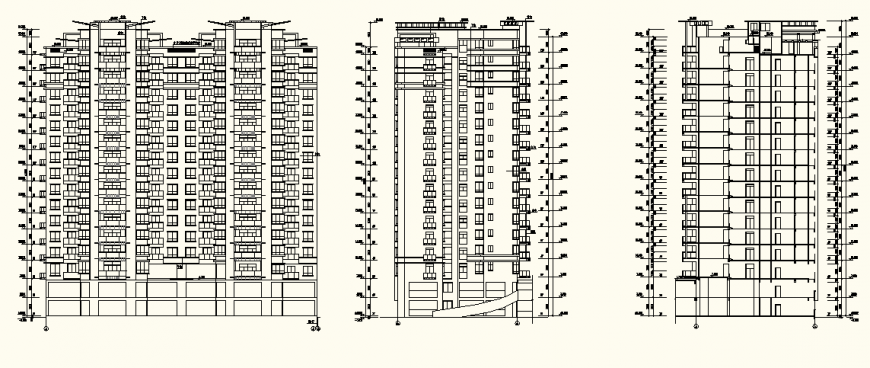 Residential high rise building detail elevation and plan autocad file