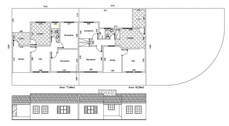 Residential Home Plan & side view Elevation
