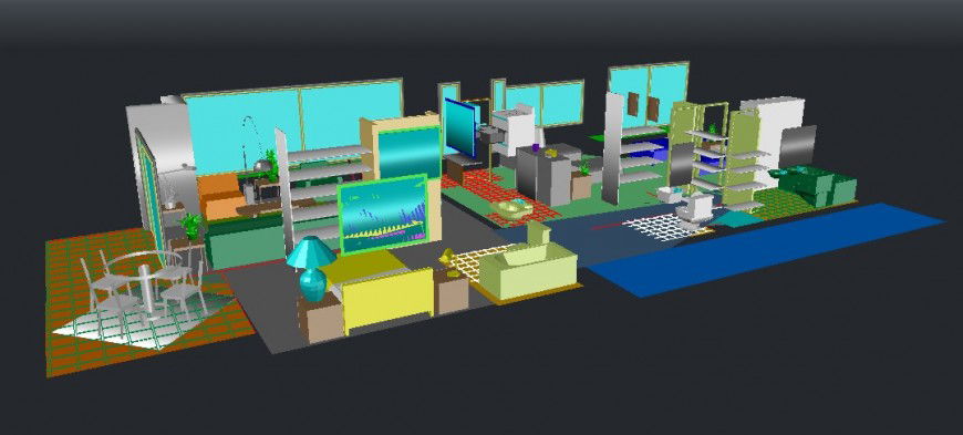 Residential house 3d model with furniture for apartment building dwg file