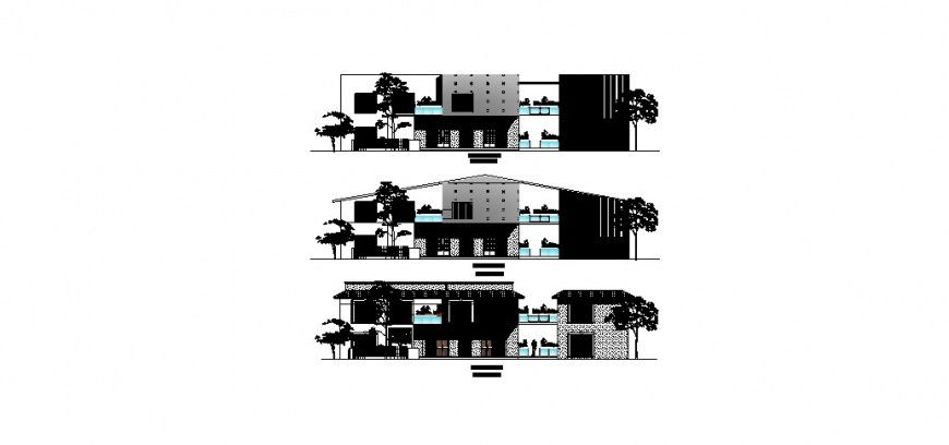Residential house all sided elevation auto-cad drawing details dwg file