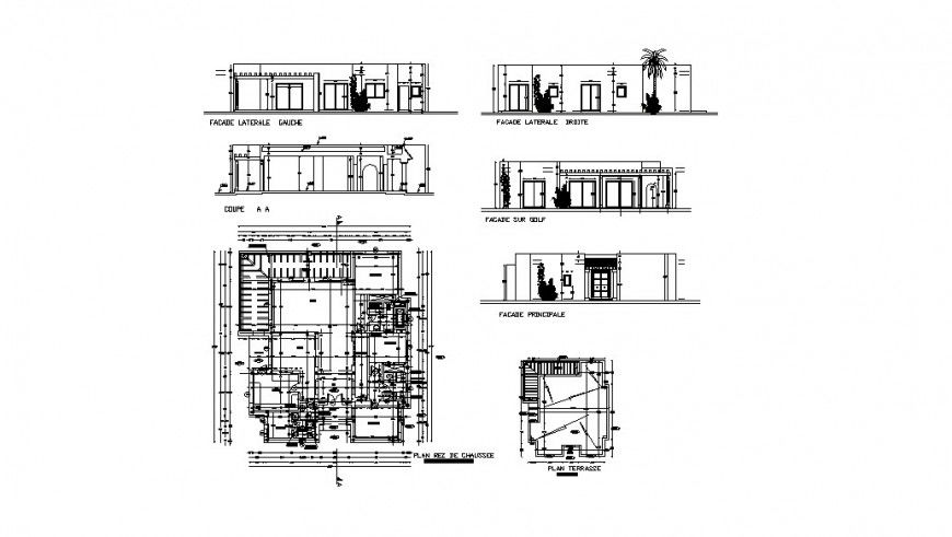 Residential house all sided section and plan cad drawing details dwg file