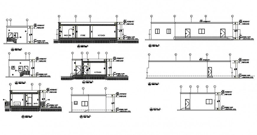 Residential house all sided section and structure 2d drawing details dwg file