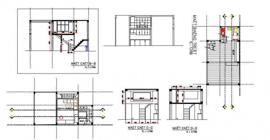 Residential house all sided section and structure drawing details dwg file