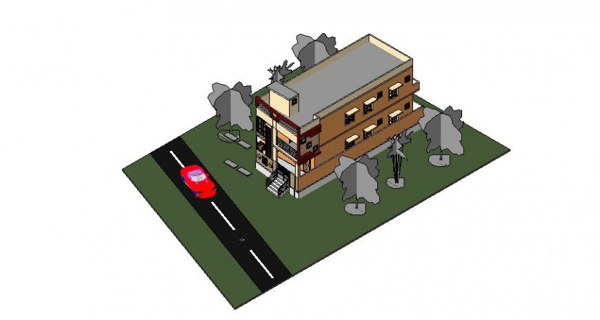 Residential house building 3d model cad drawing details skp file