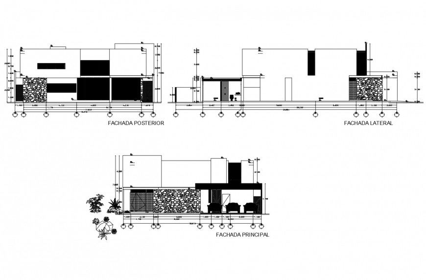 Residential house detail elevation 2d view CAD architectural building block autocad file