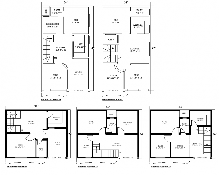 Residential house detail plan 2d view layout autocad file
