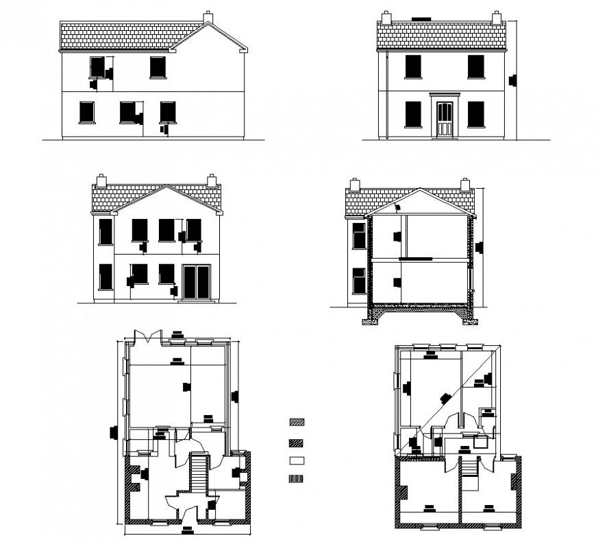 Residential house detail plan and elevation 2d view layout file in dwg format