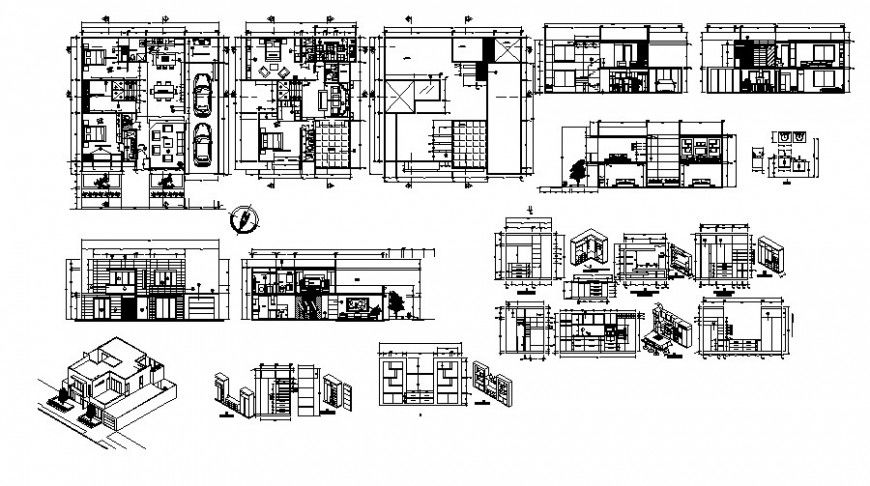 Residential house drawings detail 2d view plan elevation and section autocad file