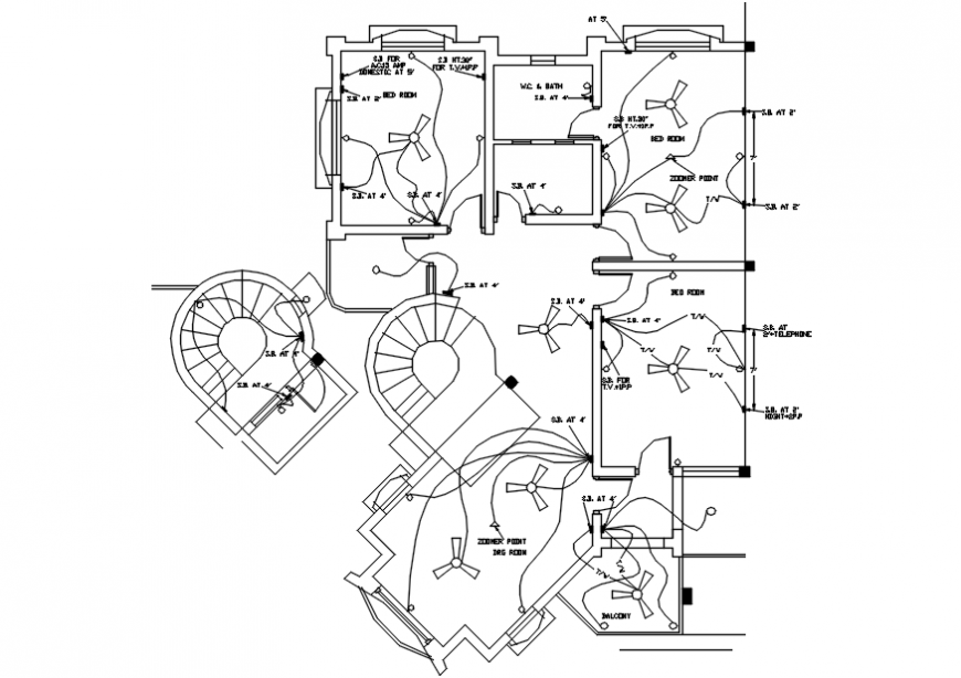 Residential house electrical layout plan details for ceiling dwg file