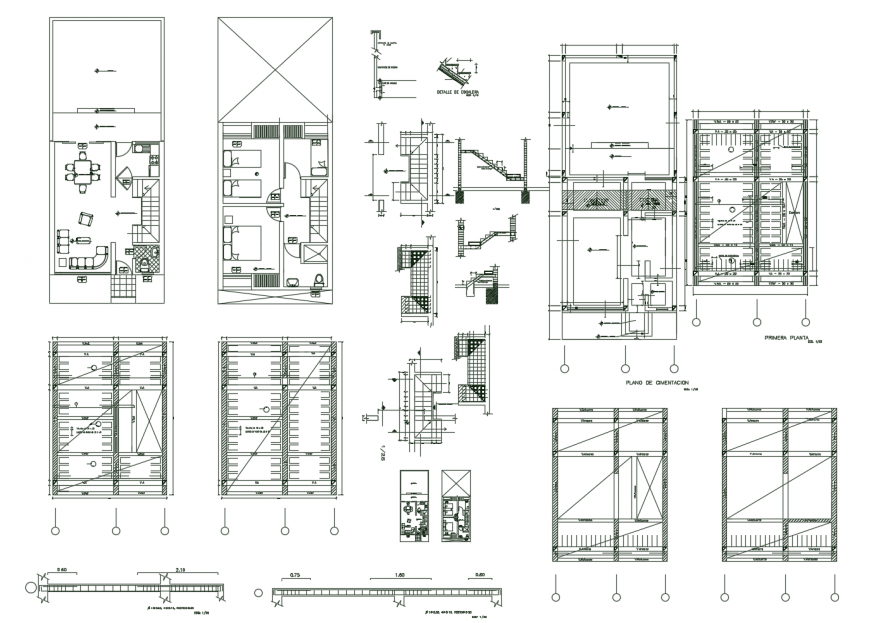 Residential house floor plan, foundation and construction details dwg file