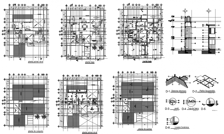 Residential house floor plan, foundation plan and structure drawing details dwg file