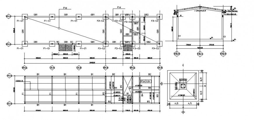 Residential house foundation plan, cover plan and structure details dwg file