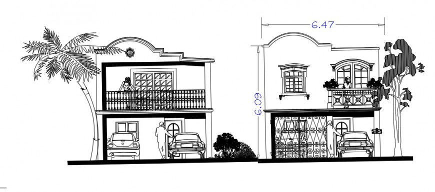 Residential house front and back elevation drawing details dwg file