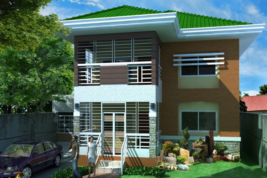 Residential house front elevation 3d model drawing details jpg file