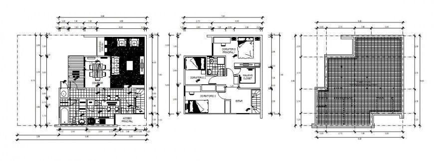 Residential house ground, first and cover plan cad drawing details dwg file