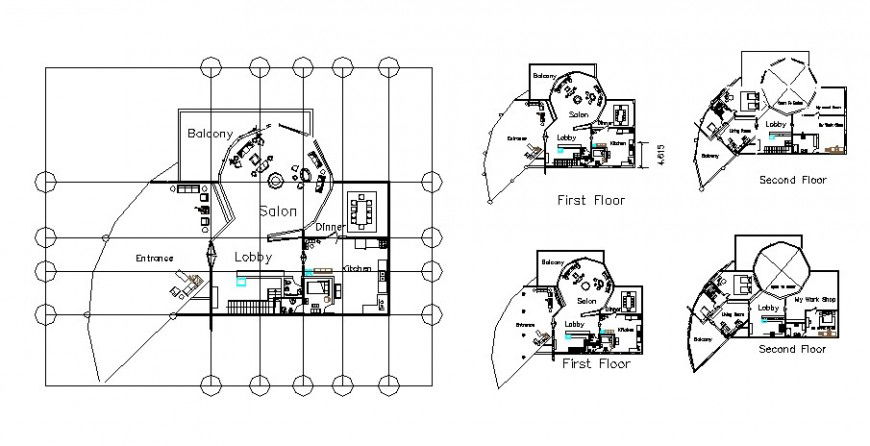 Residential house layout and floor plan distribution plan cad drawing details dwg file