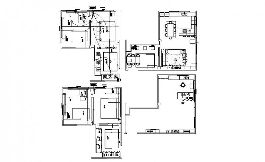 Residential house layout plan, kitchen plan and electrical installation cad drawing details dwg file