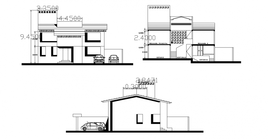 Residential House Elevation and Section DWG CAD Drawing