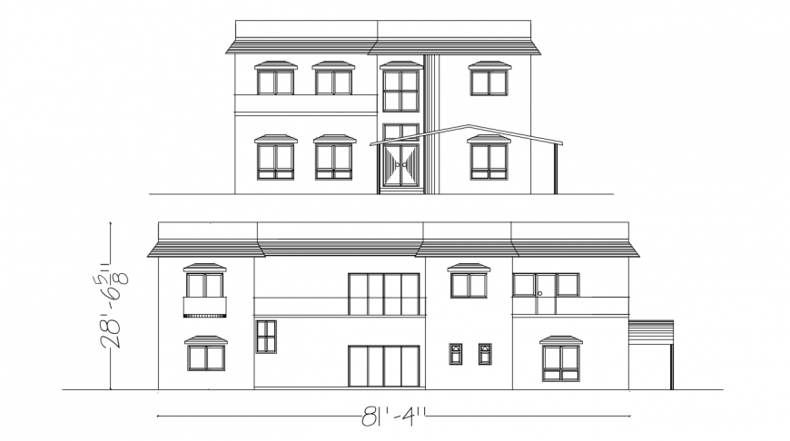 Residential house main and back elevation cad drawing details dwg file