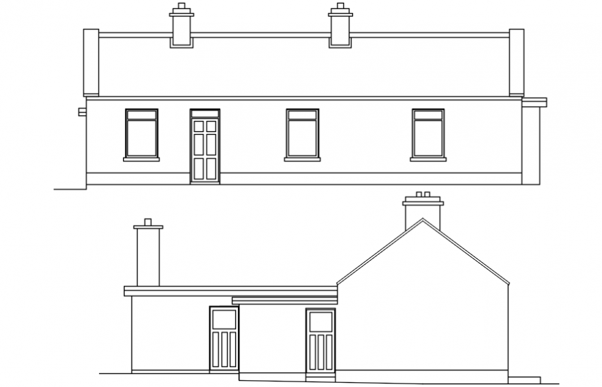 Residential house main and back elevation details dwg file