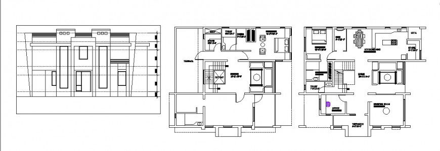Residential house main elevation and floor plan cad drawing details dwg file