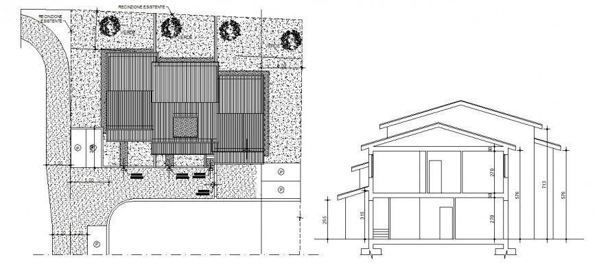 Residential house main section and site layout plan cad drawing details dwg file