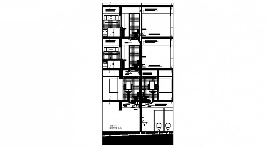 Residential house multi-story front section cad drawing details dwg file
