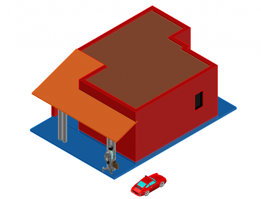 Residential house one story 3d model cad drawing details dwg file