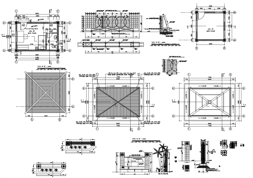 Residential house plan, cover plan and structure cad drawing details dwg file