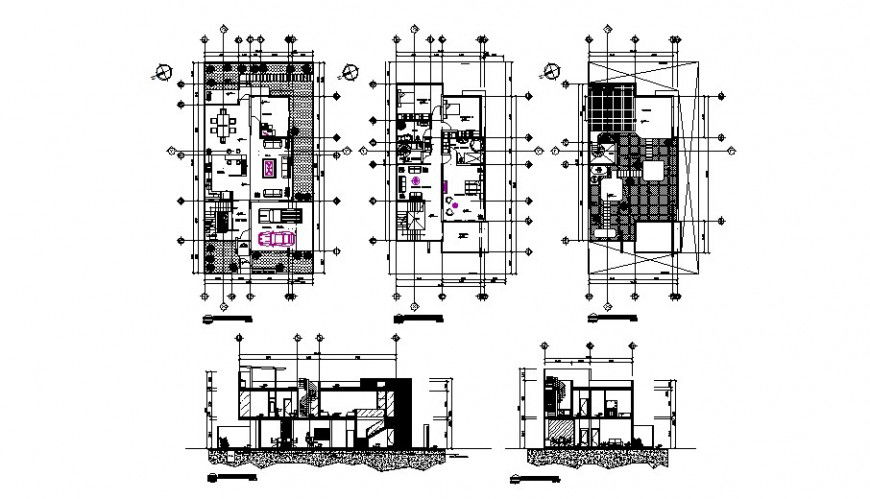 Residential house plan and section 2d view CAD construction block layout file in dwg format