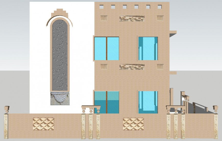Residential house side elevation 3d model cad drawing details skp file