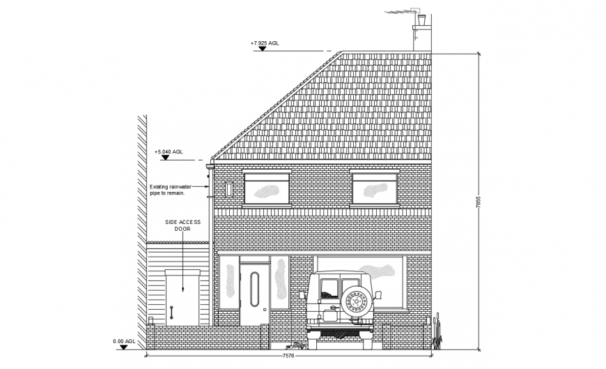Residential house side elevation cad drawing details dwg file
