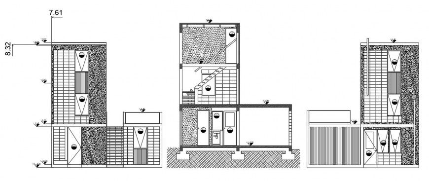 Residential house three sided elevation cad drawing details dwg file