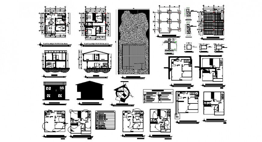 Residential house various details 2d view drawing in autocad