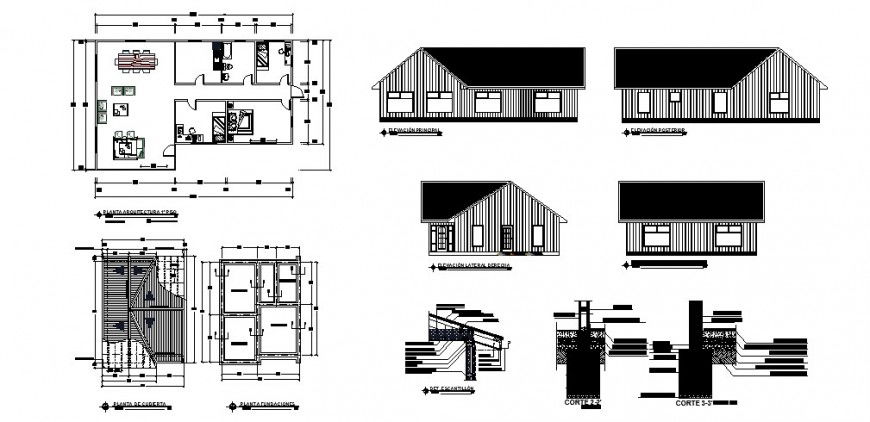 Residential house working plan and elevation 2d drawing autocad file