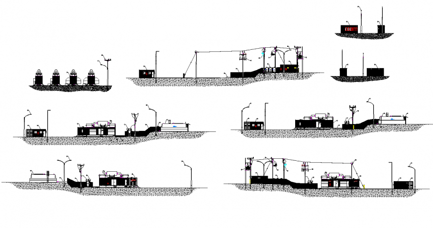 Residential housing and light fitting detail elevation 2d view layout DWG file