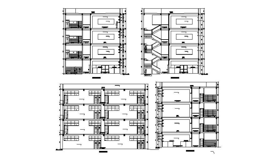 Residential housing apartment building all sided sectional details dwg file