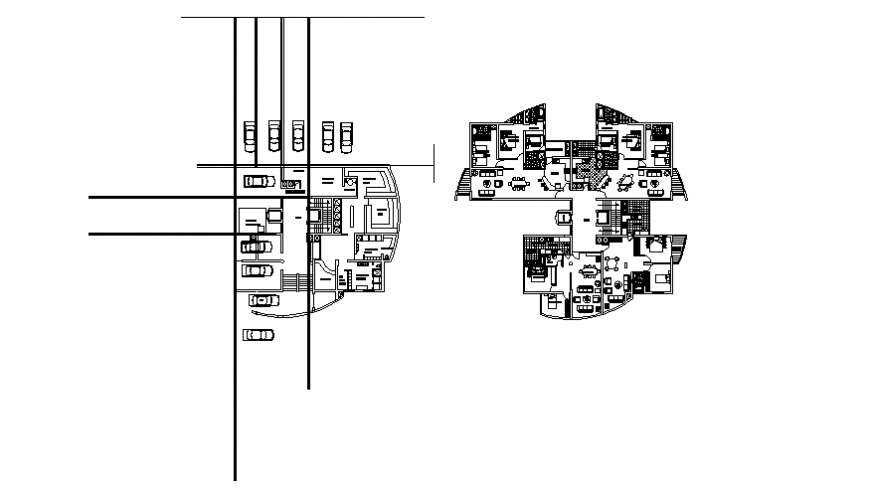 Residential housing apartment building basement and first floor plan details dwg file