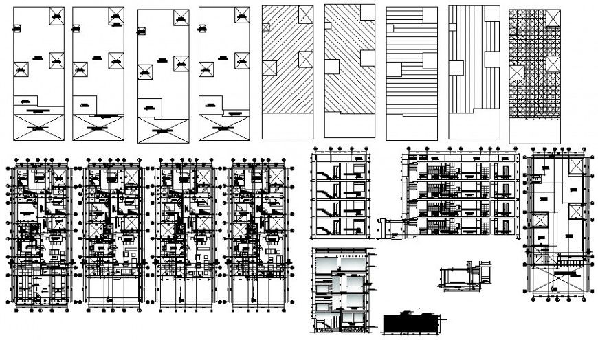 Residential housing apartment drawings plan elevation and section dwg file