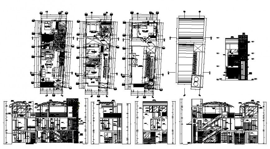 Residential housing apartments drawings plan elevation and section in autocad