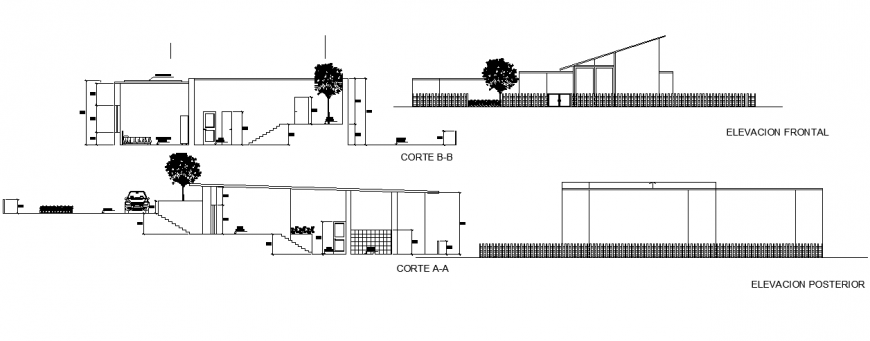 Residential housing building section layout elevation dwg file