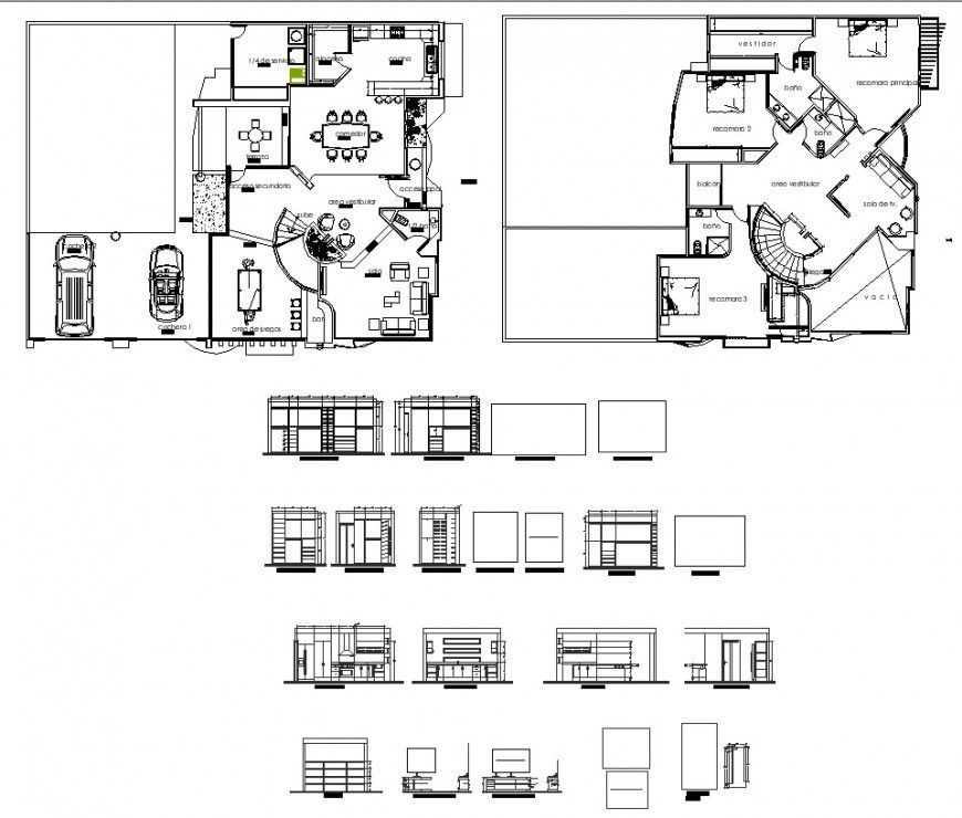 Residential housing building detail 2d view CAD structure layout autocad file