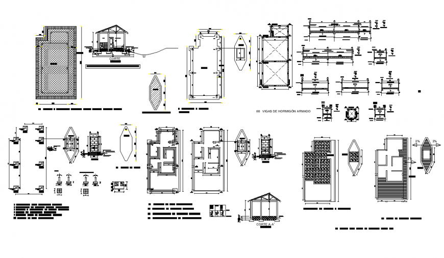 Residential housing building detail plan and section layout dwg file